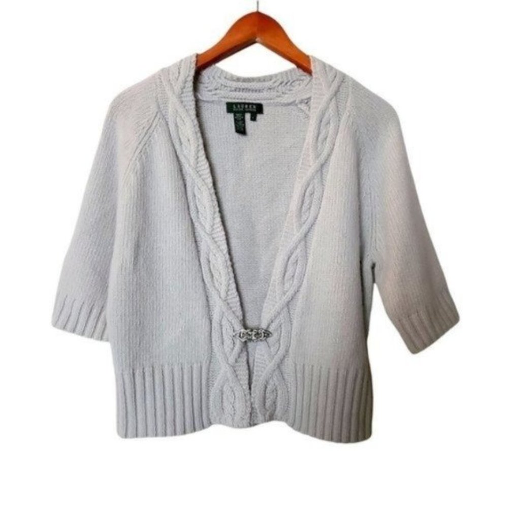 Lauren Ralph Lauren Cardigan Sweater Jewel Clasp Wool Angora Rabbit Hair L Large